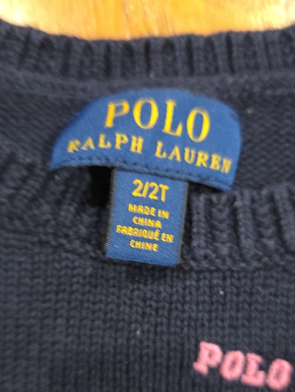 EUC Ralph Lauren Navy Knit Sweater with Pink Logo Accent - Picture 5 of 6